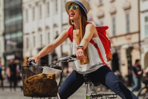 happy woman biking